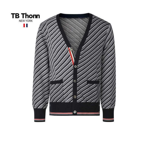 

trendy tb thonn american diagonal striped knit jacket for men's spring and autumn 2023 casual comfortable sweater cardigan, Black;brown