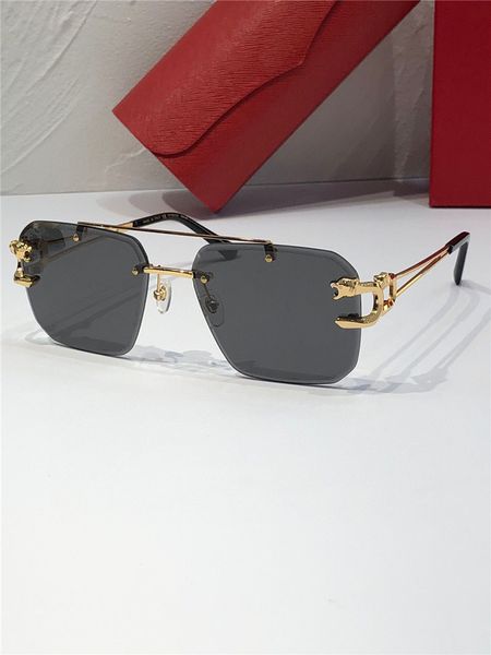 

new fashion design square sunglasses 0413s rimless frame cut lenses animal temples simple and popular style outdoor uv400 protection eyewear, White;black