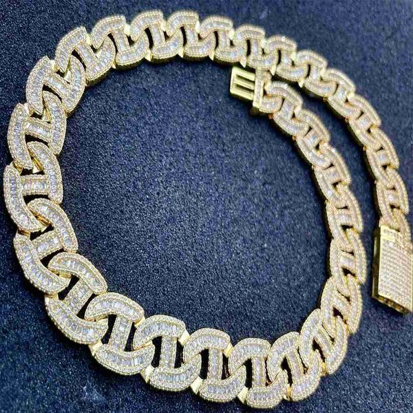 

hip hop jewelry 18mm width baguette and round vvs moissanite 925 silver link iced out hip hop cuban chain