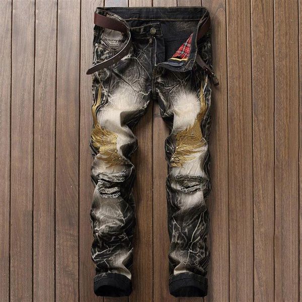 

men's jeans 2021 autumn spring ripped street hip hop punk stretch bike trendy holes straight denim trouers213s, Blue