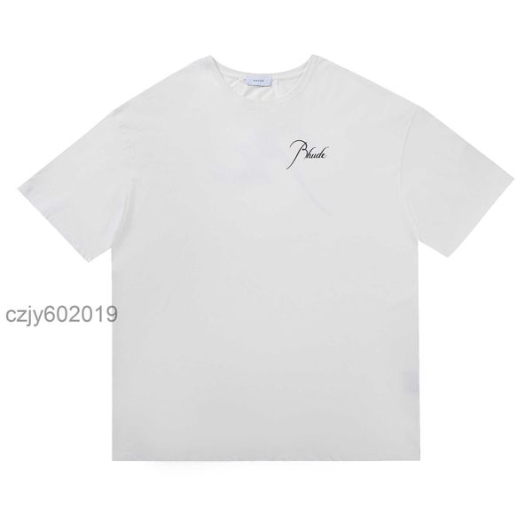 

new rhude letter round neck pure cotton short-sleeved men's and women's loose casual t-shirt men's and women's same styl, White;black