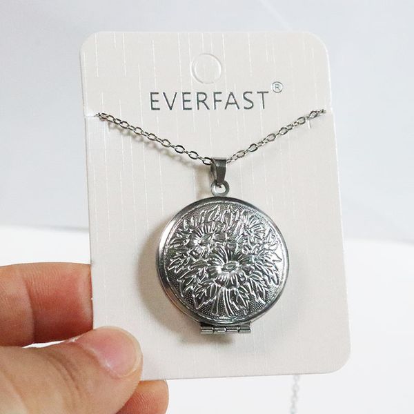 

everfast 10pc/lot engraved lotus flower daisy locket stainless steel pendants p frame necklaces nautical memorial jewelry gift for women kid, Silver