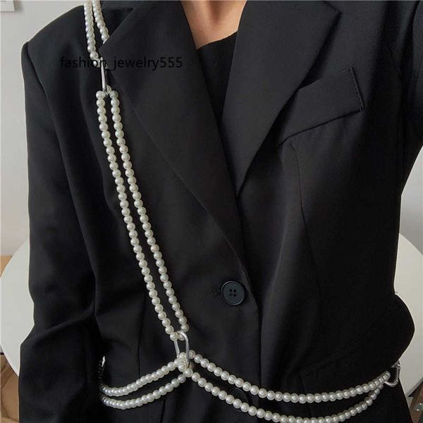 

belly chains belly chains pearl waist chain fashion pearl harness chain temperament elegant shirt suit belt female decorative diagonal 23070, Silver