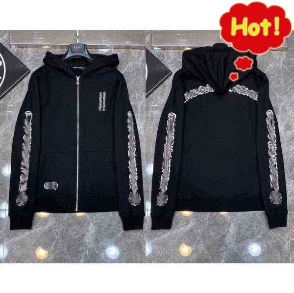 

classic fashion luxury mens zipper hoodies designer horseshoe sanskrit cross print pullover hooded coat jacket sweatshirts sweater women lo, Black
