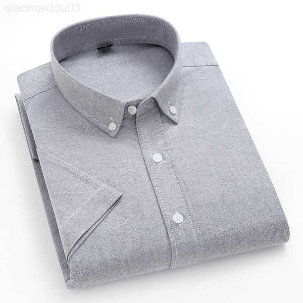 

men's casual shirts men's summer clothing casual short sleeve cotton oxford shirt single patch pocket standard-fit button-down pla, White;black