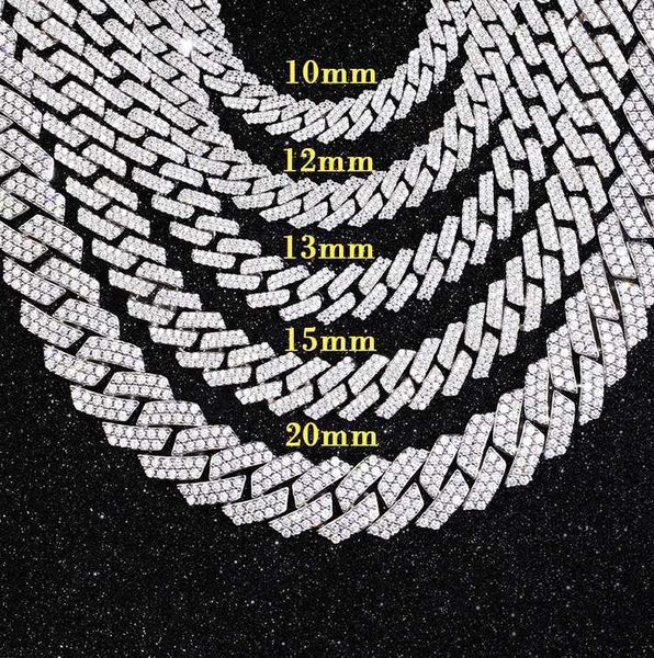 

rts variety sizes 8-20mm wide 2rows iced out 925 silver necklace set d/vvs moissanite diamond cuban link chain