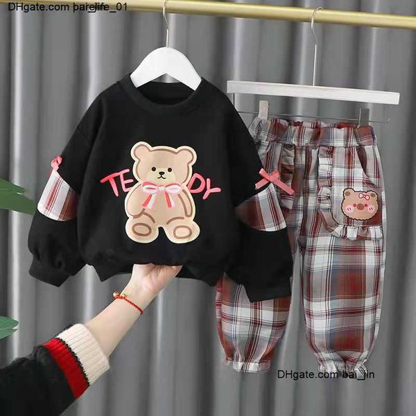 

spring autumn children clothes 2pcs toddler kids girls clothes sweatshirt pants tracksuit clothes set, White