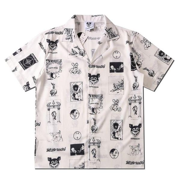 

handsome loose large size casual design trend brand shirts men's retro short-sleeved fun printed shirt2663, White;black