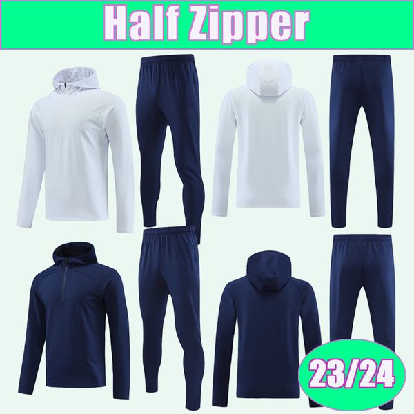 

23 24 griezmann mbappe tracksuit kit suit hooded soccer jerseys benzema kante giroud saliba pavard half zipper football shirts uniforms, Black