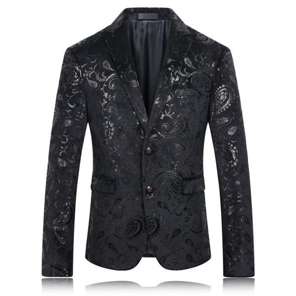 

whole- black blazer men paisley floral pattern wedding suit jacket slim fit stylish costumes stage wear for singer mens blazer243p, White;black