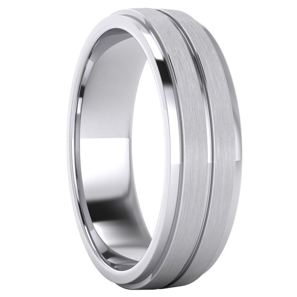 

heavy solid stainless steel 6mm wedding band comfort fit ring brushed raised center grooved polished sides, Silver