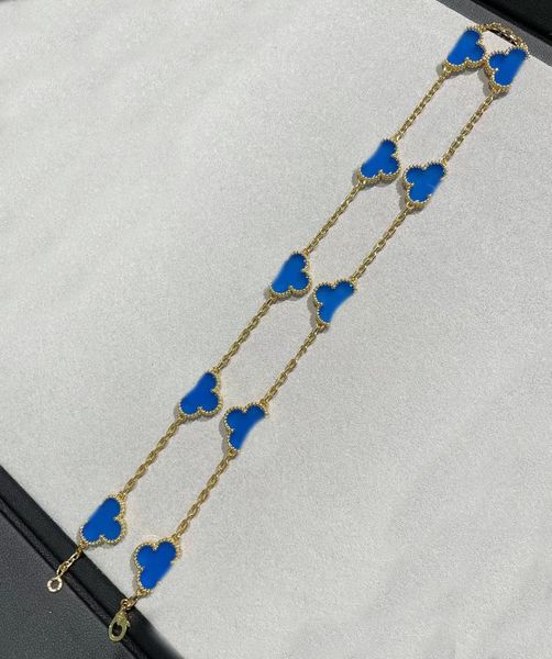 

2023 v gold material luxury quality charm 10pcs flowers pendant necklace with blue color design in gold plated have box stamp ps7470b, Silver