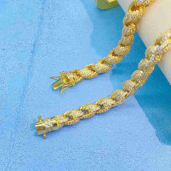 

trendy full jewelry moissanite diamond 18k yellow gold plated hiphop cuban chain necklace 925 sterling silver
