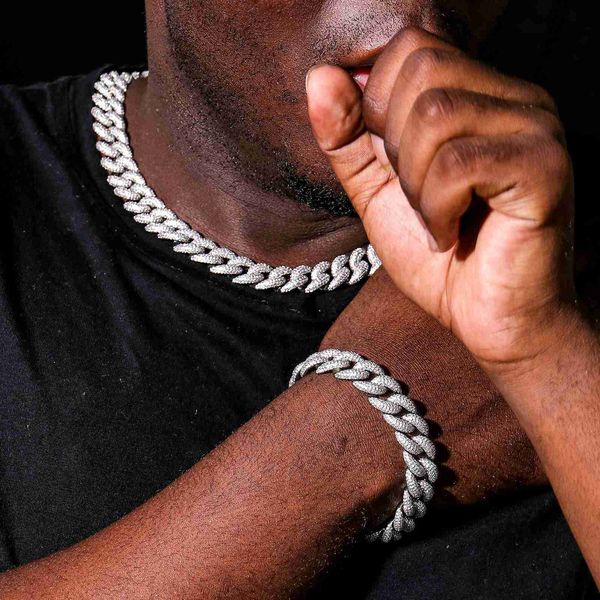 

hip hop iced out jewelry silver vvs moissanite cuban link chain necklace