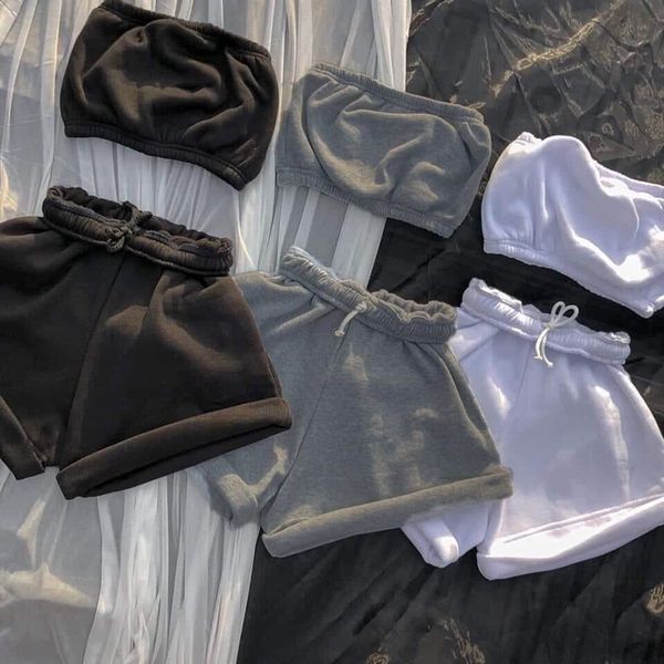 

women's two piece pants casual cotton sportswear set sleeveless rawstring elastic shorts matching athleisure outfits 230812, White