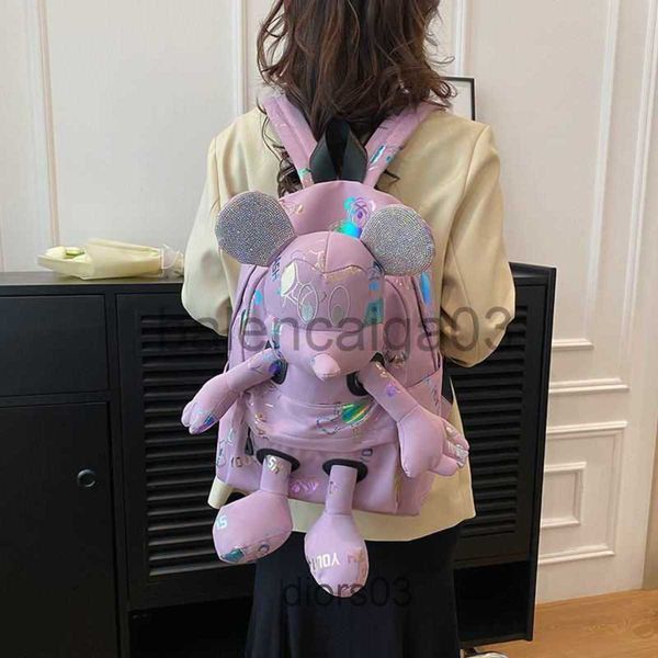 

designer cute mouse bag lapstudent backpack tote shoulder micke bag handbag mens woman fashion luxurious purple letter waterproof nylon trav