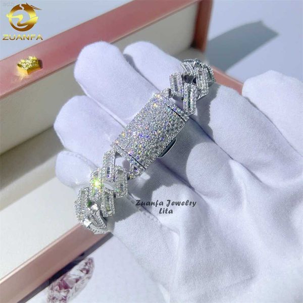 

quality pass diamond tester 925 sterling silver baguette cuban link chain iced out 15mm cuban chain bracelet