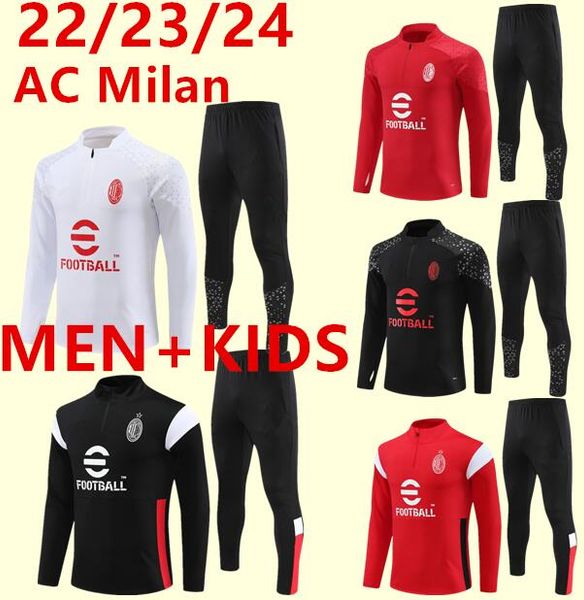 

22 23 ibrahimovic piatek kaka soccer training suit jacket survetement 22/23 maillot de foot calhanoglu milan football tracksuit kids, Black