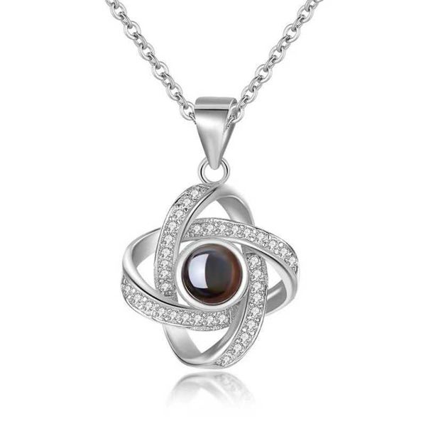 

necklaces four leaf grass in 100 languages i love you necklace female projection pendant simple forest series net red ornament, Silver