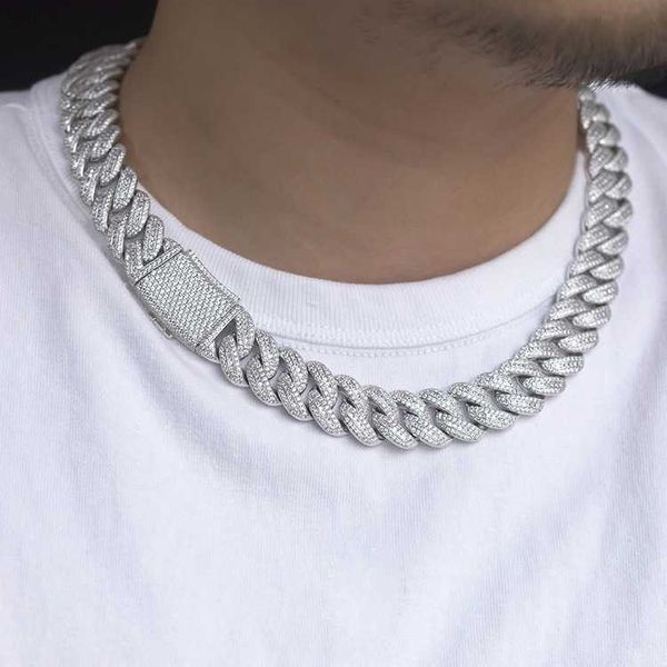 

new 17mm wide 925 silver iced out square moissanite diamond cuban link chain for mens rapper hip hop necklace