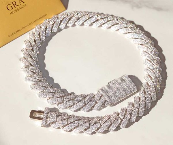 

fashion jewelry wholesale 3rows 15mm 925 silver wide cuban link necklace with moissanite diamond mans cuban chain