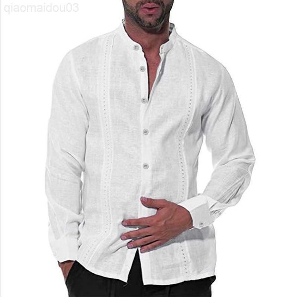 

men's casual shirts vintage pure color long sleeve shirt for mens 2023 autumn casual stand collar button shirts streetwear fashion men, White;black