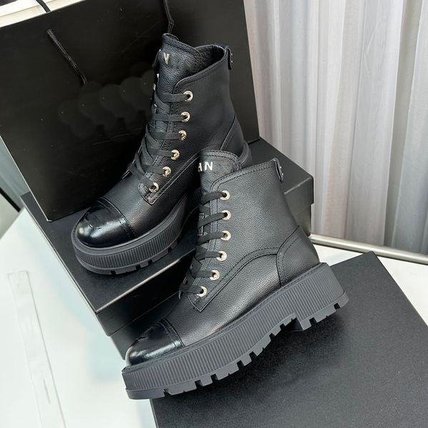 

luxury designer boots women ankle booties winter channel leather boot martin platform letter ccity dfhdfg, Black