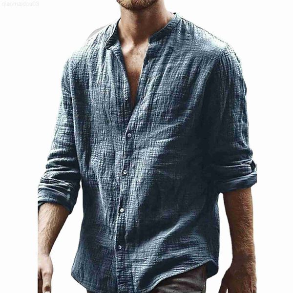

men's casual shirts men's casual solid color blouse cotton linen long sleeve shirt stand collar loose cardigan comfy breathable be, White;black