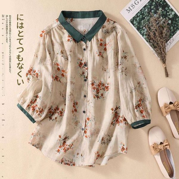 

style womens blouses l size casual cropped sleeves t shirt loose print, White