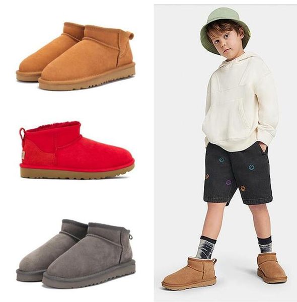 

mini boy girl children kids snow boots sheepskin plush fur keep warm boots with card dustbag small 5281 ankle soft comfortable casual shoes, Black