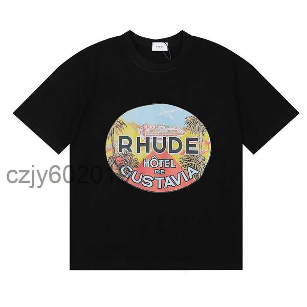 

american fashion brand high street rhude letter printing round neck short sleeve men's and women's casual cotton t-shirtfu45, White;black