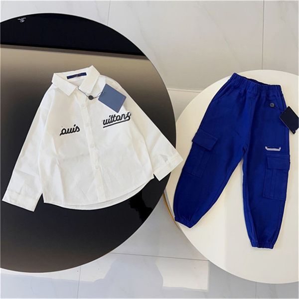 

designer long-sleeved shirt and trousers 2-piece set new spring and autumn high-quality brand casual tide fan children's clothes size 1, White