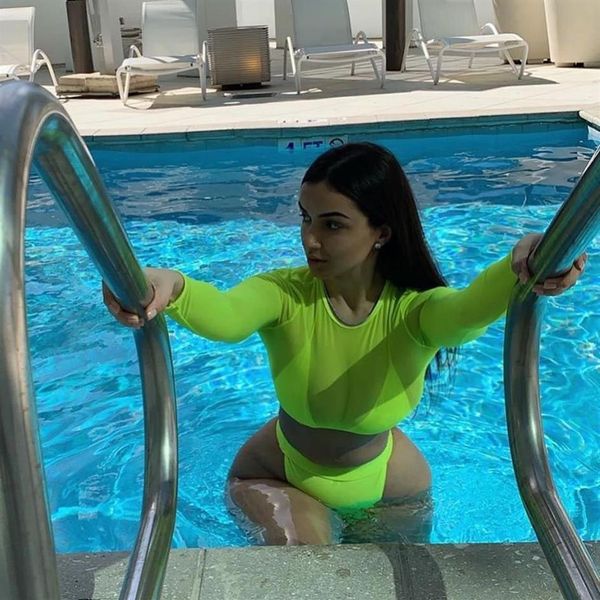 

fluorescent swimsuit three-pieces swimsuits female european and american bikini spot bathing suit beachwear in stock215z