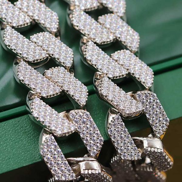 

suitable for daily wear 925 silver material 15mm 18mm wide 3 rows cz diamond necklace cuban link chain