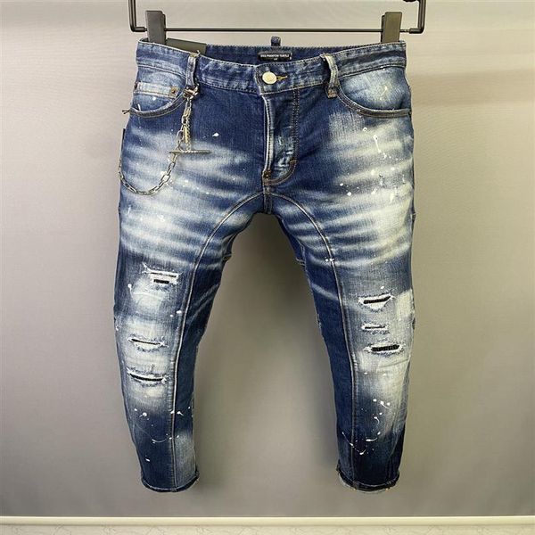 

dsq phantom turtle men's jeans mens luxury designer jeans skinny ripped cool guy causal hole denim fashion brand fit jeans me197p, Blue