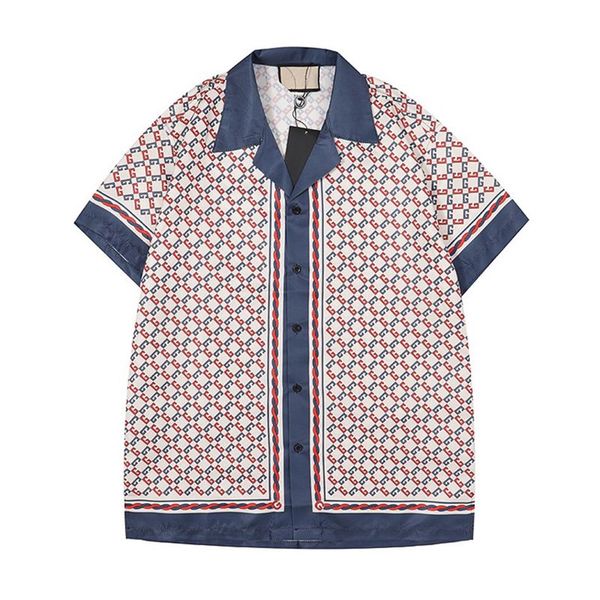 

new designer blouse shirts men's camisas de hombre fashion geometric letter print bowling shirt men casual shirts beach short227g, White;black