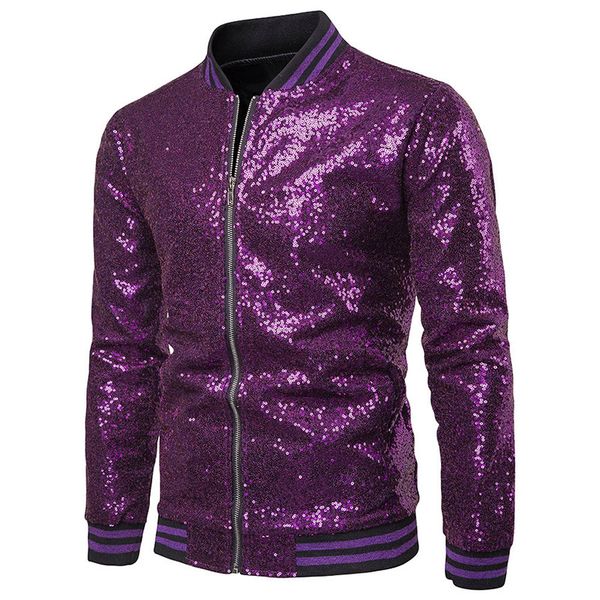 

men's jackets men purple sequin varsity coats 70s disco dance shiny glitter jacket nightclub stage prom bomber male xxl 230812, Black;brown