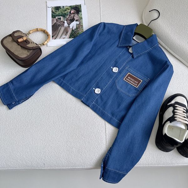 

fashion design blue denim jacket women turn-down collar long sleeve pocket single breasted loose short streetwear coat, Black;brown