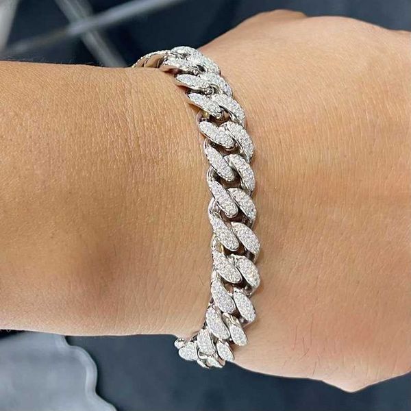 

hip hop jewelry 12mm width 925 sterling silver necklace vvs moissanite diamond miami cuban link chain necklace