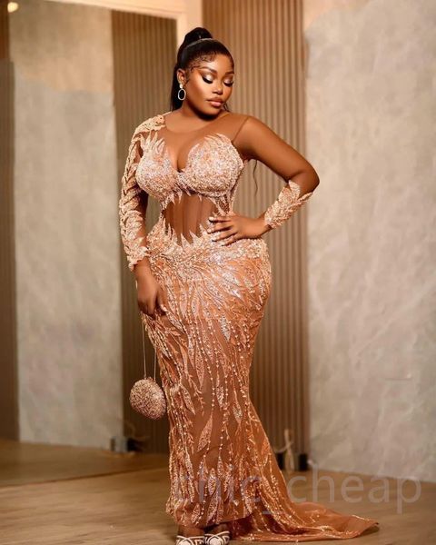 

2023 august aso gold mermaid prom dress sequined lace evening formal party second reception birthday engagement gowns dresses robe de soiree, Black