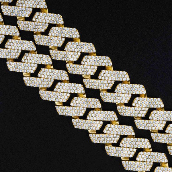

qianjian gems 20mm width hip hop iced out 925 sterling silver vvs moissanite cuban chain