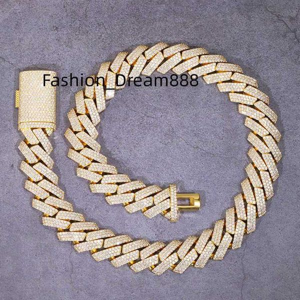 

customized s925 solid silver 15mm 20mm wide 3rows cuban chain with gra d/vvs moissnaite hip hop necklace heavy cuban link