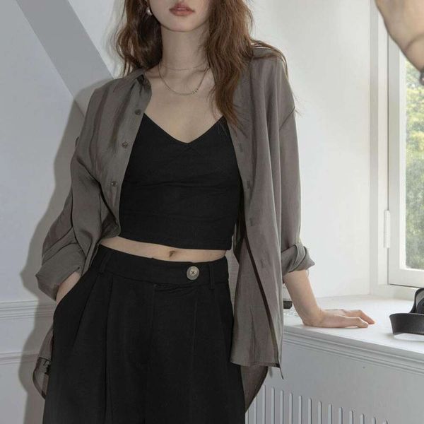 

sunscreen long sleeved shirt for women summer style loose casual thin made of si cotton material with back, White