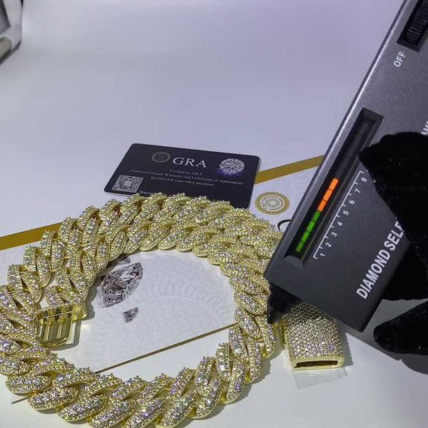 

good quality 20mm moissanite mimai cuban chain men in 925 silver