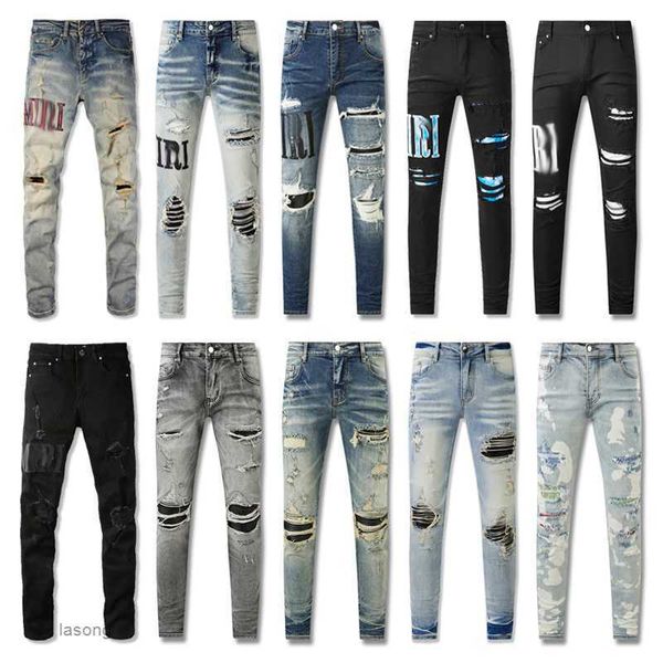 

2023new men jeans hole light blue dark gray italy brand man long pants trousers streetwear denim skinny slim straight biker jean for d2 ###z