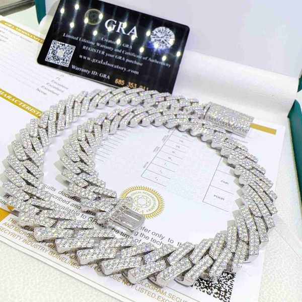 

15mm moissanite prong cuban link chain necklace 12mm jewelry for women 925 sterling silver bracelet