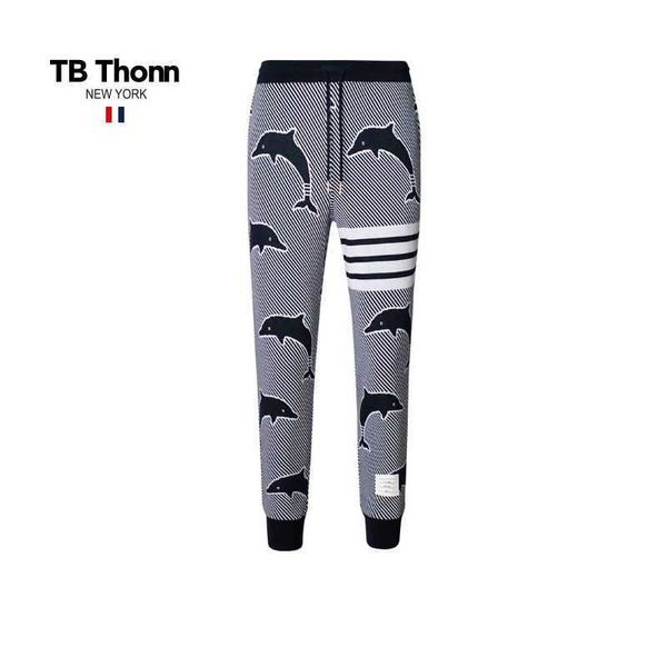 

trendy tb thonn ocean series dolphin jacquard terry guards for men and women autumn fashion casual pants in europe america, Black;brown