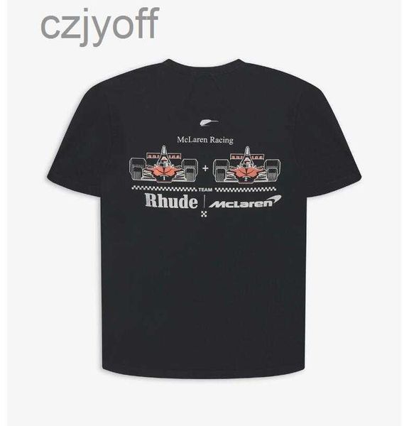 

rhude co-branded formula f1 racing printed short-sleeved t-shirt high-street loose round neck versatile short-sleeved tee trend, White;black