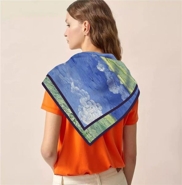 

vg oil painting series scarves hangzhou high-quality twill silk exquisite, Blue;gray