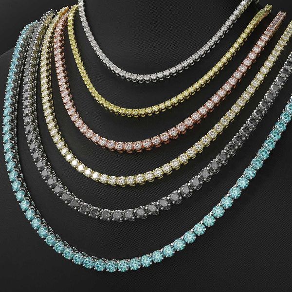 

hip hop ice out 3mm 4mm 5mm 6mm black blue 925 sterling silver vvs moissanite diamond tennis bracelet link chain necklace